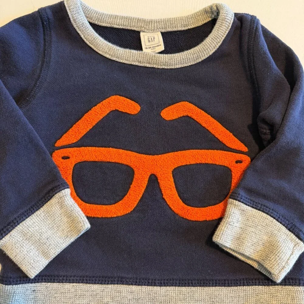 Baby GAP Glasses Cotton Sweatshirt Navy Blue Orange 18-24 MO